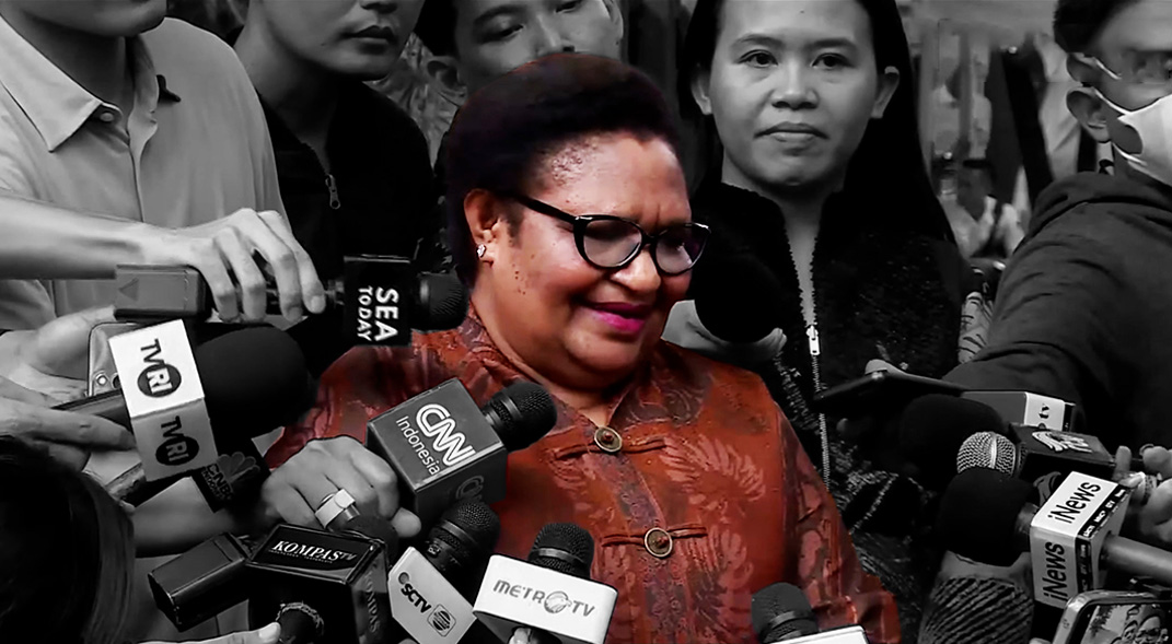 Dr. Ribka Haluk usai memenuhi undangan dari Presiden Indonesia terpilih Prabowo Subianto untuk bertemu di kediamannya di Jalan Kertangera 4, Jakarta Selatan, Senin (14/10/2024).