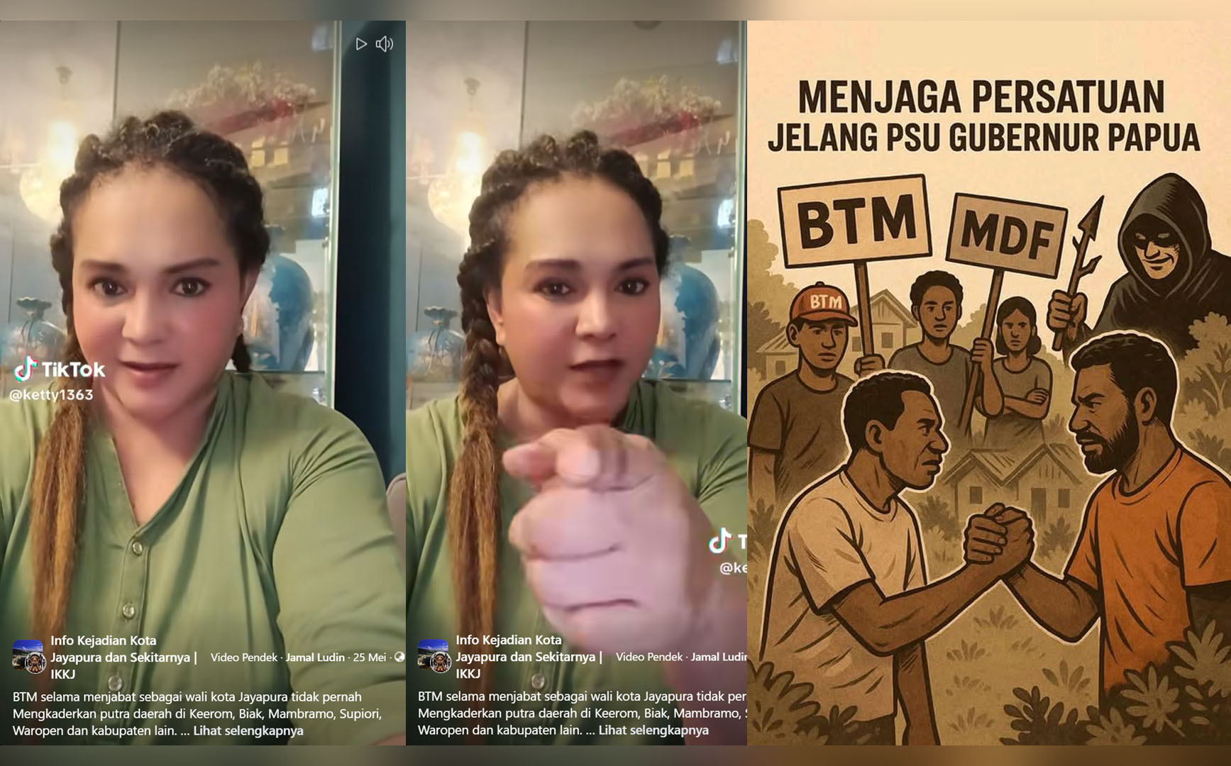 Kolase Tangkapan Layar Video Viral di grup Facebook Info Kejadian Kota Jayapura dan Sekitarnya | IKKJ.