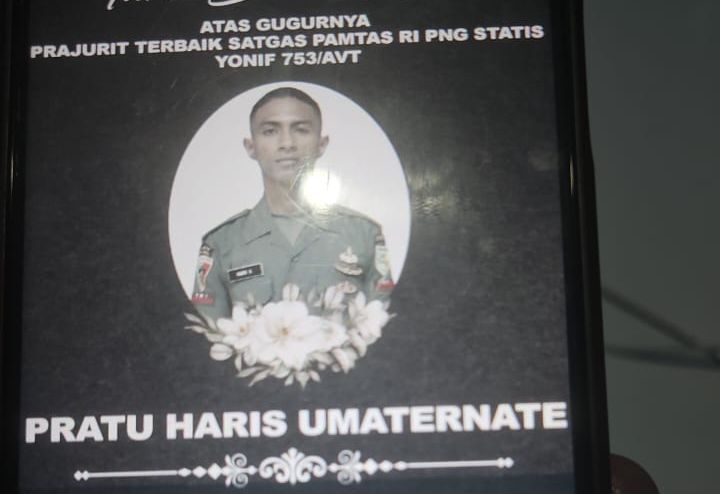 Tersebar foto salah satu korban anggota satgas pamtas RI-PNG Statis Yonif 753/AVT, Pratu Haris Umaternate. Foto: Istimewa