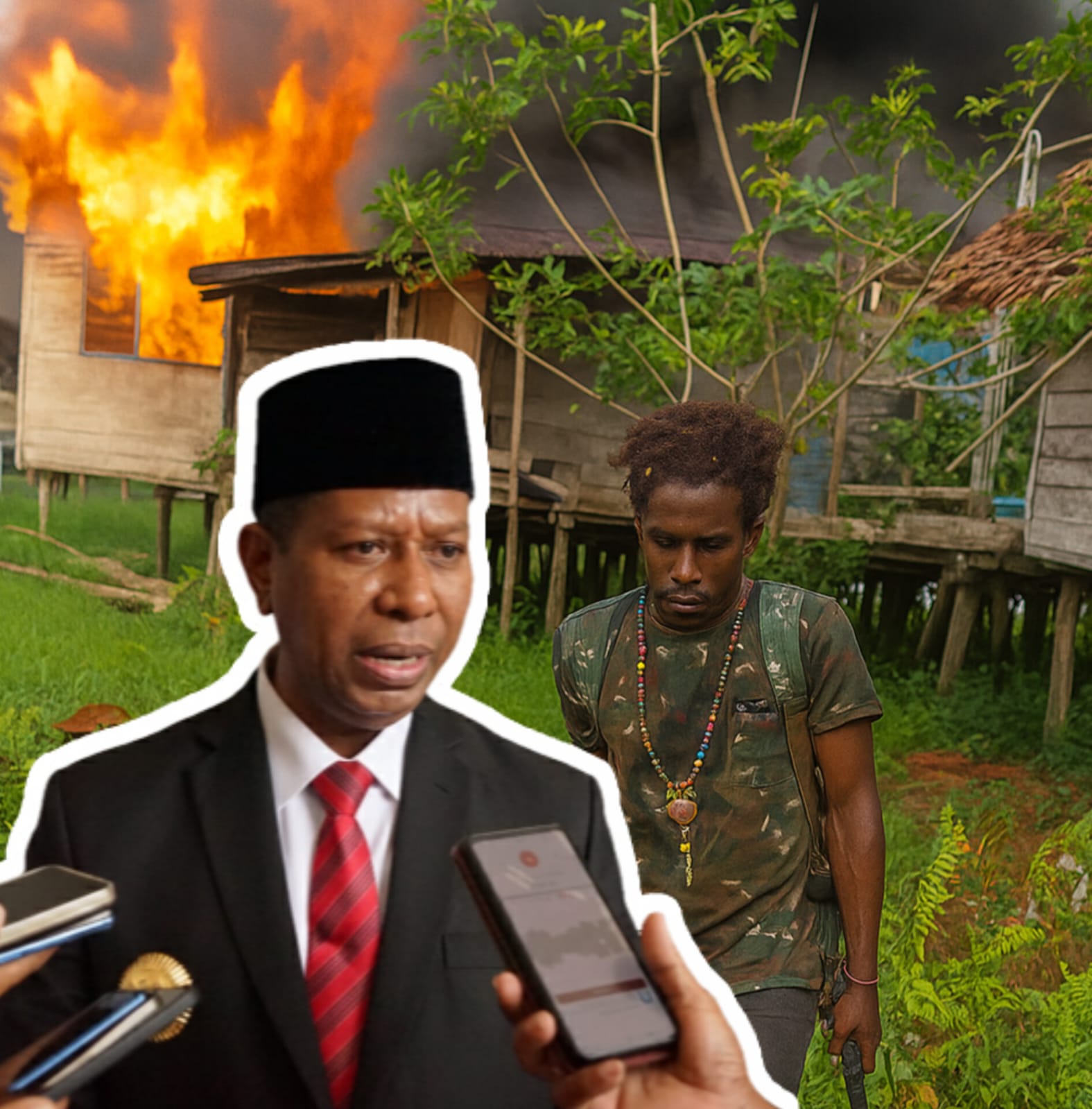 Kolase : Gubernur Papua Selatan, Apolo Safanpo, saat diwawancara wartawan di Merauke. Bataspapua.com