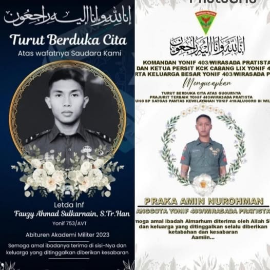 Beredar foto 2 anggota TNI yang gugur dalam insiden kontak senjata dengan KKB. Foto: Istimewa