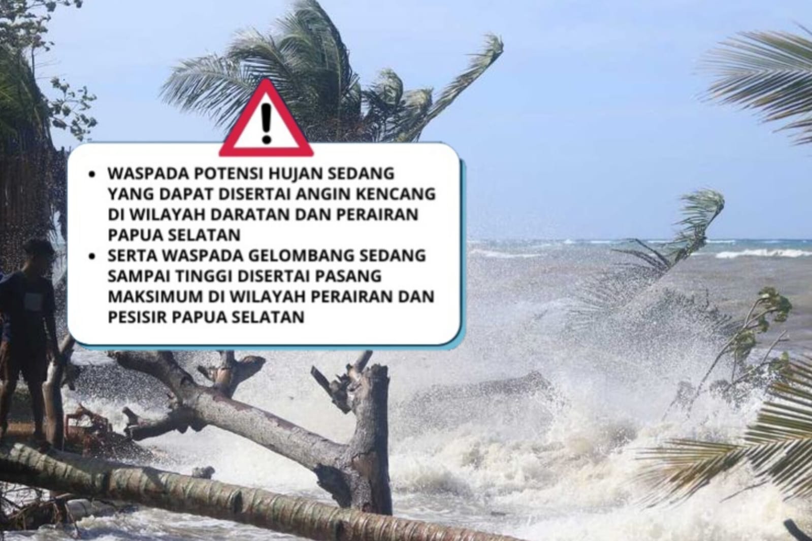 Peringatan gelombang tinggi dan angin kencang di Papua Selatan.