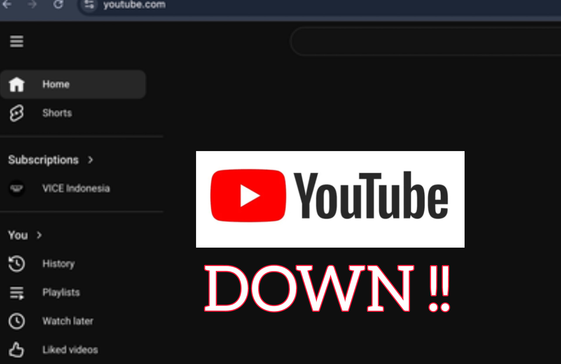 Tampilan beranda YouTube kosong atau sedang alami ganguan pagi tadi, Rabu (18/2/2026). Tangkapan Layar
