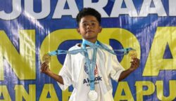 Perenang muda asal Merauke, Papua Selatan, Zaqwan (8), menorehkan prestasi membanggakan setelah dinobatkan sebagai Perenang Terbaik Kelompok Umur (KU) V Putra pada ajang Piala Pangdam XVII/Cenderawasih yang berlangsung di Kolam Renang Batalyon 751, Sentani.