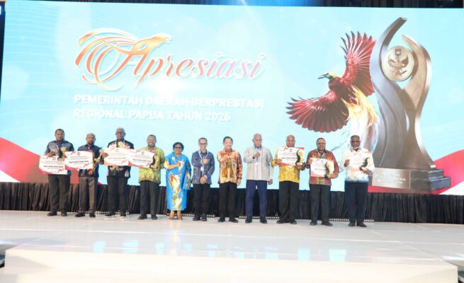 Kementerian Dalam Negeri (Kemendagri) menggelar Apresiasi Pemerintah Daerah Berprestasi Regional Papua 2026 di Hotel Suni Abepura, Jayapura, Senin (22/6/2026).