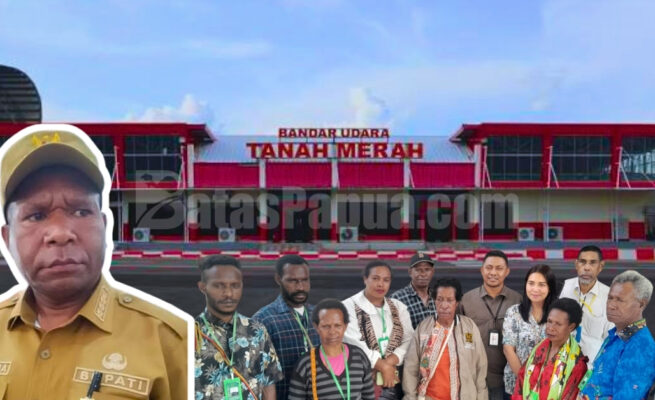 Masyarakat adat dari 5 marga yang mengklaim sebagai pemilik hak ulayat lahan Bandara Tanah Merah, Kabupaten Boven Digoel, Papua Selatan, mengajukan gugatan wanprestasi terhadap Pemerintah Kabupaten Boven Digoel. Foto: Kolase Bataspapua.com