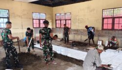 Kodim 1707/Merauke rehabilitasi SMP Negeri Urumb di Kampung Urumb, Distrik Semangga, Kabupaten Merauke, Papua Selatan. Foto: Ist