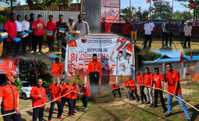 Dewan Pimpinan Daerah (DPD) PDI Perjuangan Provinsi Papua Selatan menggelar upacara peringatan Hari Ulang Tahun (HUT) ke-81 Kemerdekaan Republik Indonesia di Sekretariat DPD PDI Perjuangan Papua Selatan, Jalan Brawijaya, Merauke, Senin (17/8/2026).