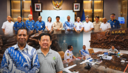 Gubernur Papua Selatan, Dr. Ir. Apolo Safanpo, ST., MT., didampingi Kepala Dinas Perhubungan Provinsi Papua Selatan, Dr. Michael R. Gomar, S.STP., M.Si., serta Staf Khusus Gubernur, Peter Tukan, bertemu manajemen PT Smart Cakrawala Aviation serta jajaran pimpinan Kementerian Perhubungan Republik Indonesia di Jakarta, Kamis (6/8/2026). Foto: Bataspapua.com/Istimewa