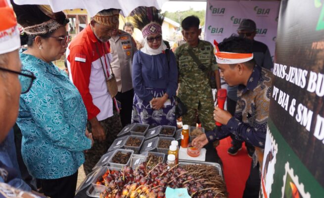 PT Bio Inti Agrindo (BIA) turut berpartisipasi dalam Pameran Pembangunan dan Potensi Kampung yang digelar di halaman Kantor Distrik Ulilin, Kabupaten Merauke, Sabtu (1/8/2026). Foto: Bataspapua.com/Ist