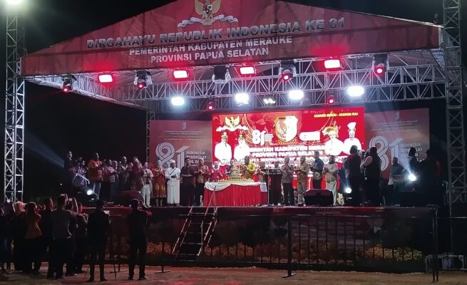 Malam puncak peringatan HUT ke-81 Kemerdekaan RI yang digelar di Kapsul Waktu Merauke, Senin (17/8/2026).