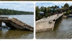 Trestel atau jembatan penghubung pada Dermaga Pelabuhan Atsj, Kabupaten Asmat, Provinsi Papua Selatan, mengalami kerusakan berat hingga sebagian struktur dermaga runtuh. Foto: Bataspapua.com/Ist