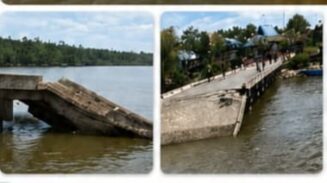 Trestel atau jembatan penghubung pada Dermaga Pelabuhan Atsj, Kabupaten Asmat, Provinsi Papua Selatan, mengalami kerusakan berat hingga sebagian struktur dermaga runtuh. Foto: Bataspapua.com/Ist